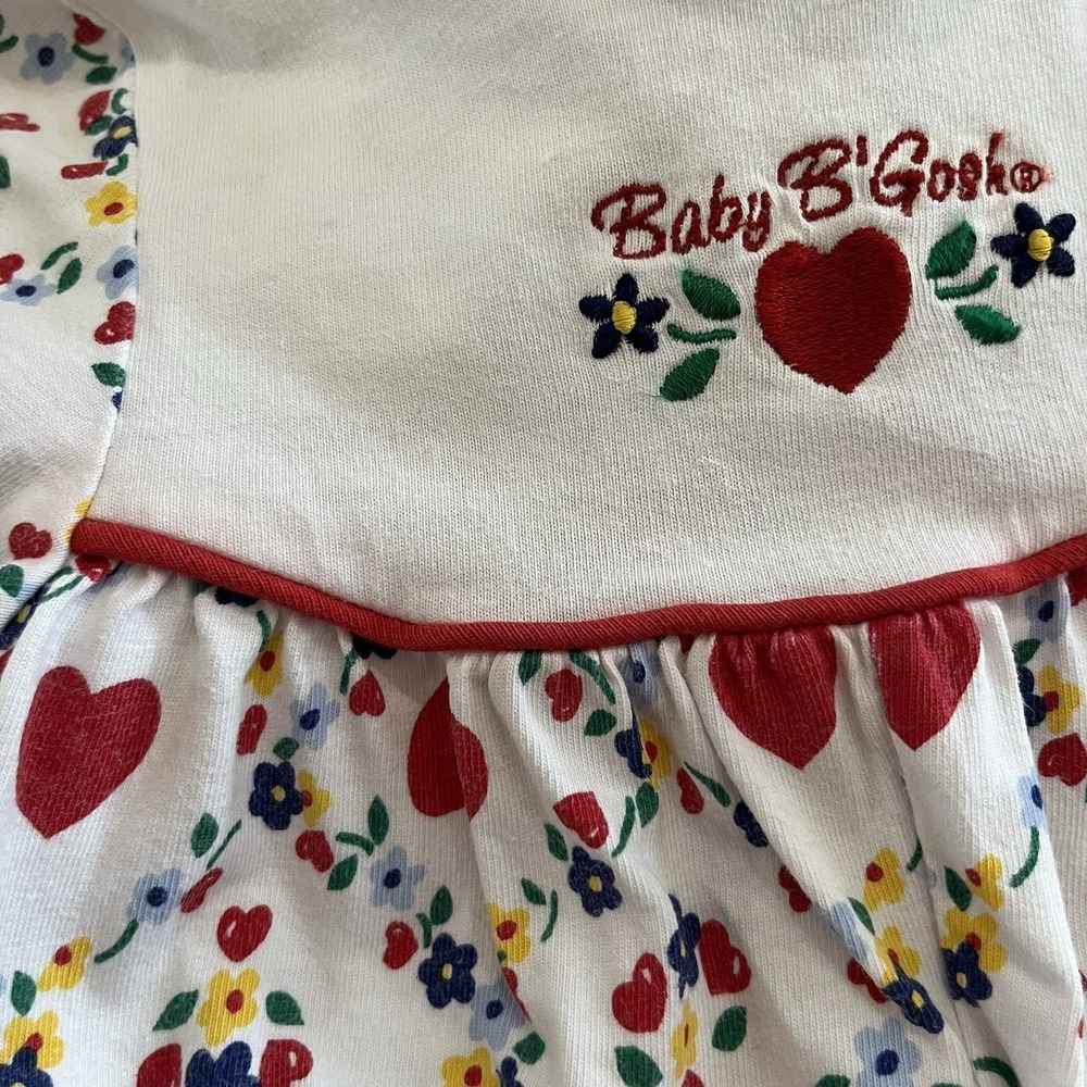 Vintage 90s Baby B'Gosh Infant Girl 3-6M White Red One Piece Romper Heart Floral - Picture 7 of 7